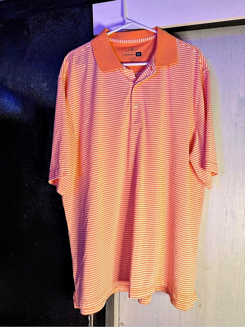 Jack Nicklaus Striped Performance Polo in Orange & White Size XL